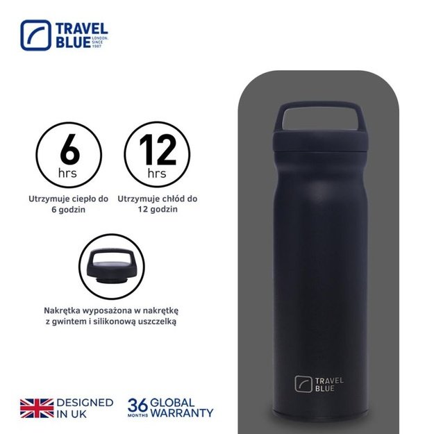 Travel Blue termo gertuvė karštiems ir šaltiems gėrimams, juoda
