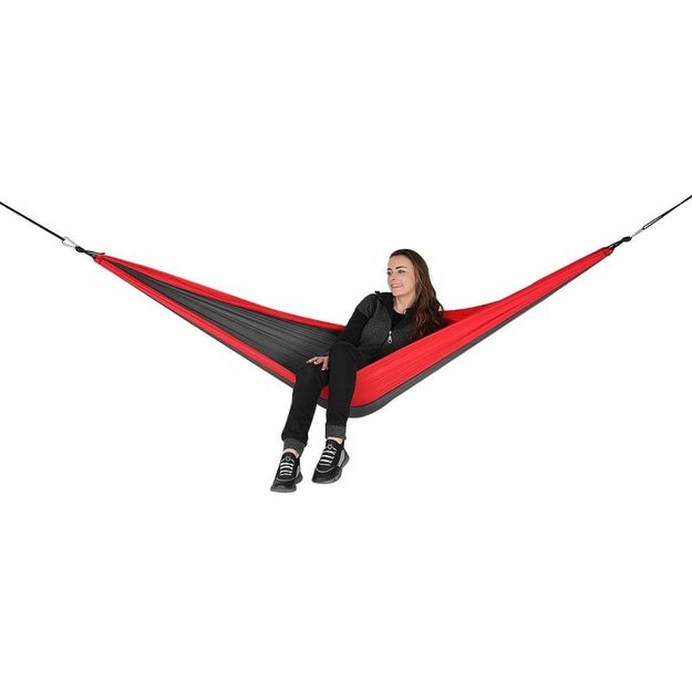 Enero Camp dvivietis turistinis hamakas 270 x 140 cm, juodas su raudonu