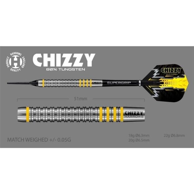 Harrows Chizzy Brass Softip – volframo stiliaus bronzinis korpusas 9