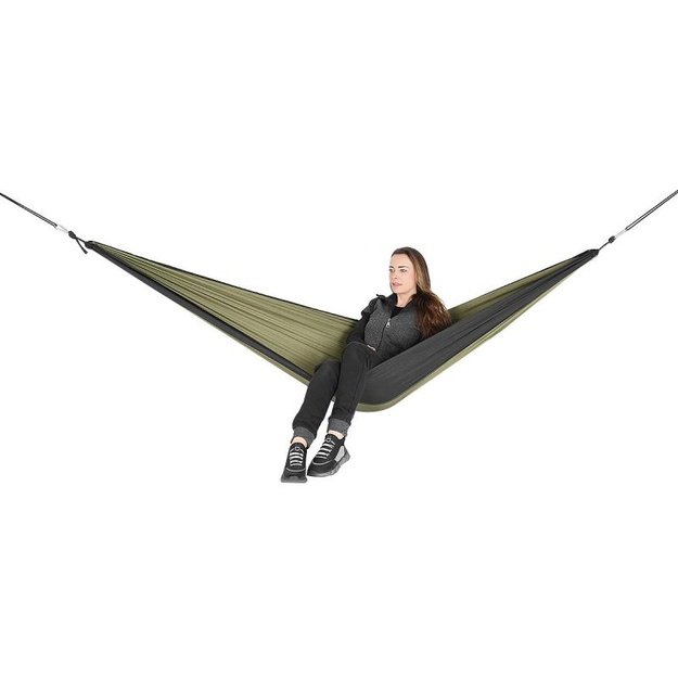 Enero Camp dvivietis turistinis hamakas 270 x 140 cm, žalias su juodu