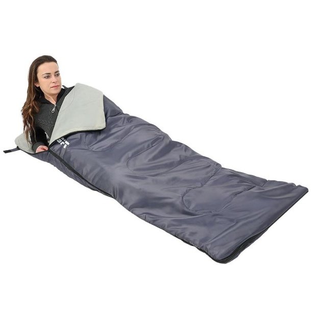 Enero Camp Light turistinis antklodės tipo miegmaišis su gobtuvu 200 × 70 cm, pilkas