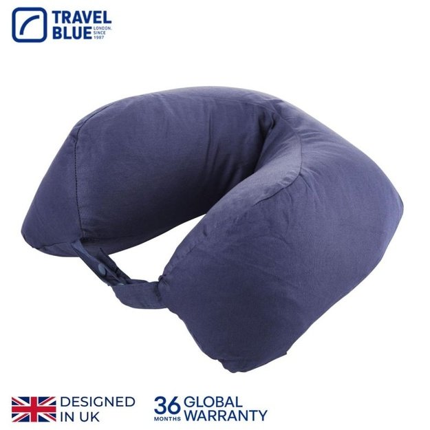 Travel Blue pusmėnulio formos kelioninė pagalvė su plunksnomis, tamsiai mėlyna
