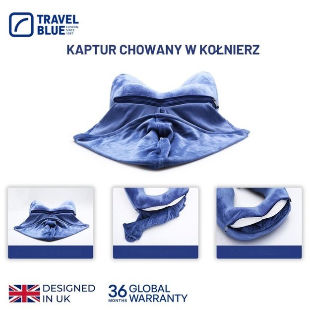 Travel Blue Tranquility kelioninė pagalvė su gobtuvu ir atminties putomis, rožinė