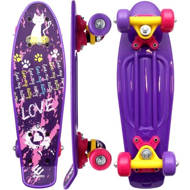 Vaikiška plastikinė riedlentė Enero Mini Love Kitty violetinė