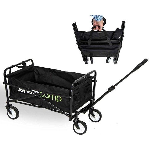 ENERO CAMP SULANKSTOMAS KELIONINIS IR PAPLAUDIMIO VEŽIMĖLIS 72 × 44 × 50 CM SU RANKENA, JUODAS
