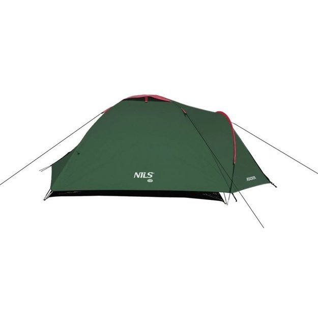 NILS CAMP Rocker – 3 vietų turistinė palapinė žalia / raudona