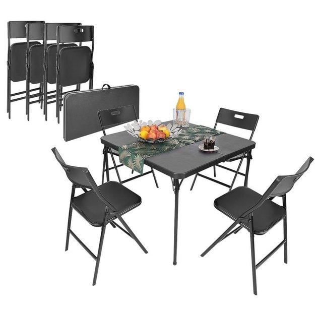 Saska Garden sulankstomas stalas 86,5 x 86,5 x 71 cm su 4 kėdėmis, juodas