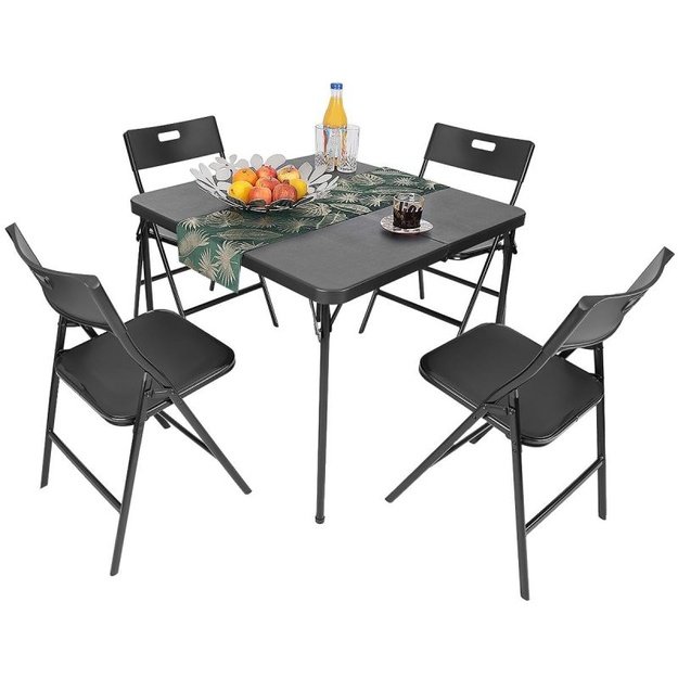 Saska Garden sulankstomas stalas 86,5 x 86,5 x 71 cm su 4 kėdėmis, juodas