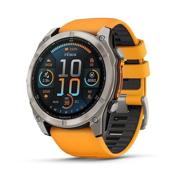 Garmin Fenix 8 AMOLED Sapphire Titanium Spark Orange sportinis laikrodis