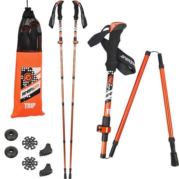 Enero Pro Trip šiaurietiško ėjimo lazdos su dėklu, oranžinės