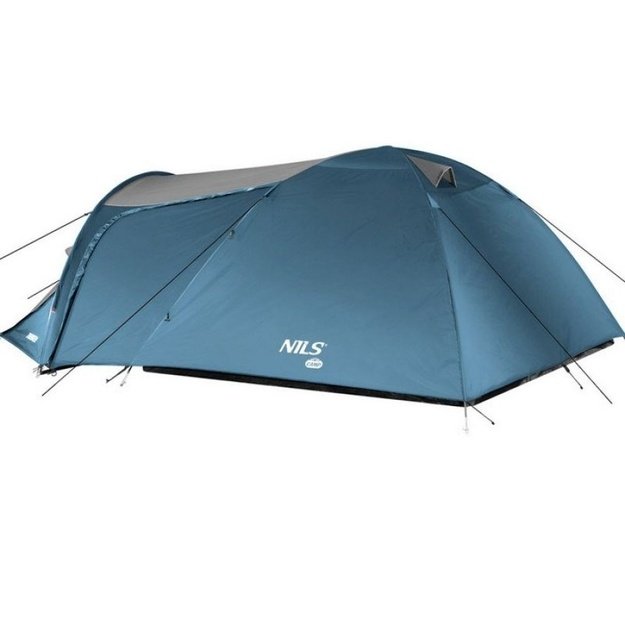 NILS CAMP Trekker – 4 vietų tunelinė turistinė palapinė mėlyna / pilka