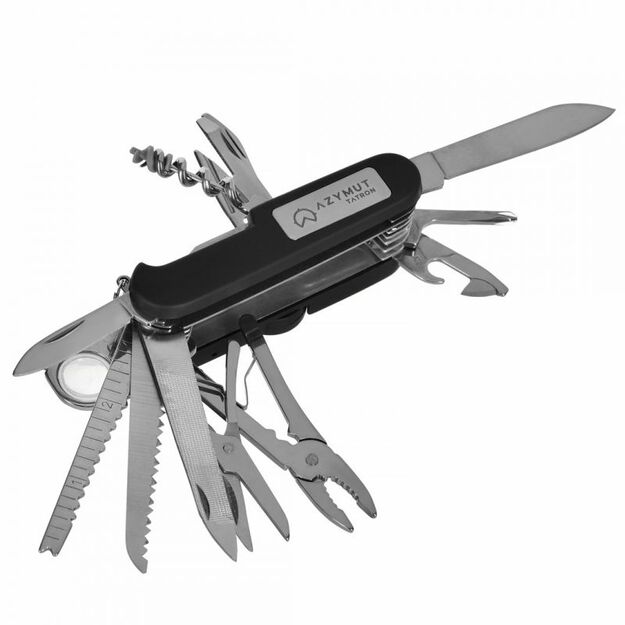 AZYMUT Tatron daugiafunkcis kišeninis peilis su 25 įrankiais ir dėklu, 90mm black ( HK20017BL )