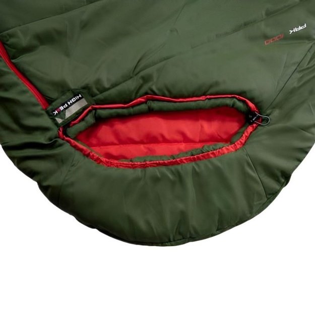 High Peak Pak 600 Eco mumijos formos miegmaišis, žalias / raudonas