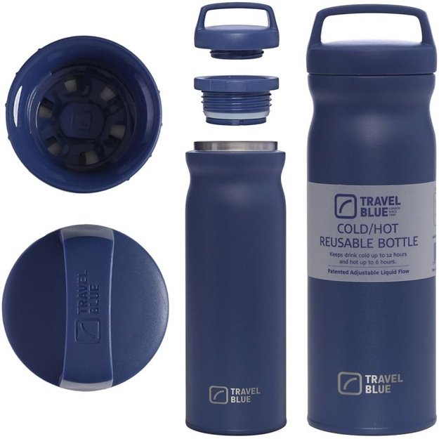 Travel Blue termo gertuvė karštiems ir šaltiems gėrimams, tamsiai mėlyna
