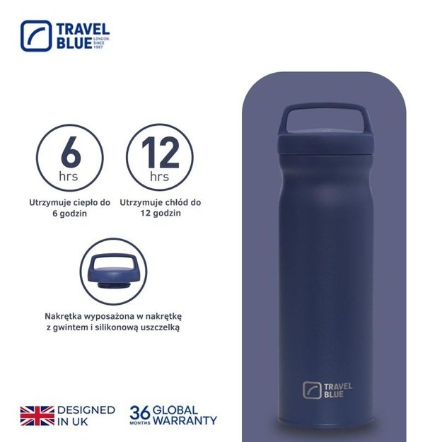 Travel Blue termo gertuvė karštiems ir šaltiems gėrimams, tamsiai mėlyna