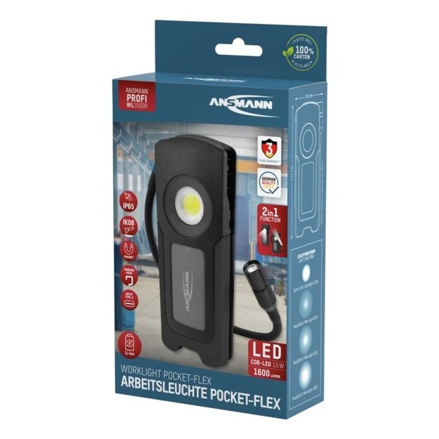 Ansmann WL1500R Pocket Flex įkraunamas žibintuvėlis, 1600 lm, juodas/pilkas