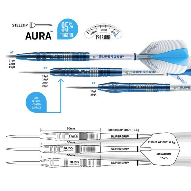 Harrows Aura 95% steeltip – volframo strėlytės 1