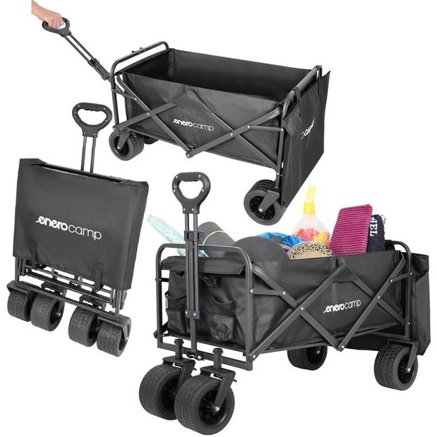 ENERO CAMP DELUXE SULANKSTOMAS KELIONINIS VEŽIMĖLIS 90 × 57 × 73–96 CM, JUODAS