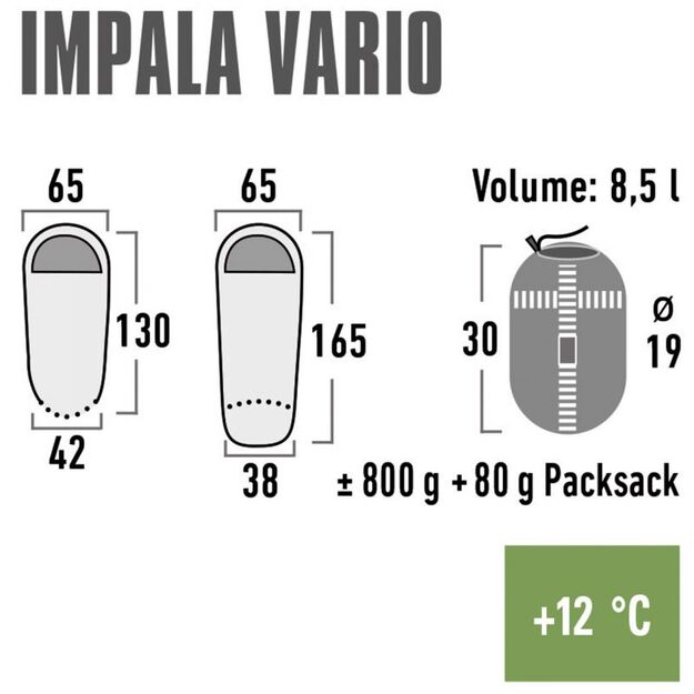 High Peak Impala Vario vaikiškas miegmaišis 165x65x38 cm 23044