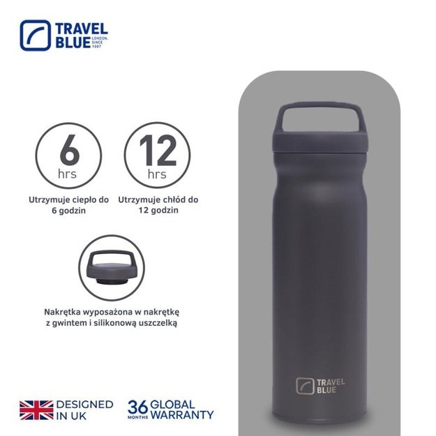 Travel Blue termo gertuvė karštiems ir šaltiems gėrimams, pilka
