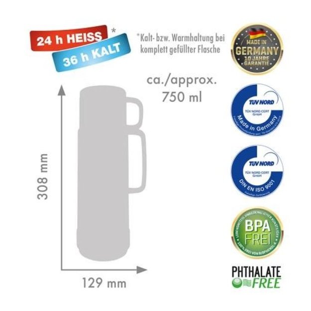 Rotpunkt stiklinis termosas, 0,75 l, baltas